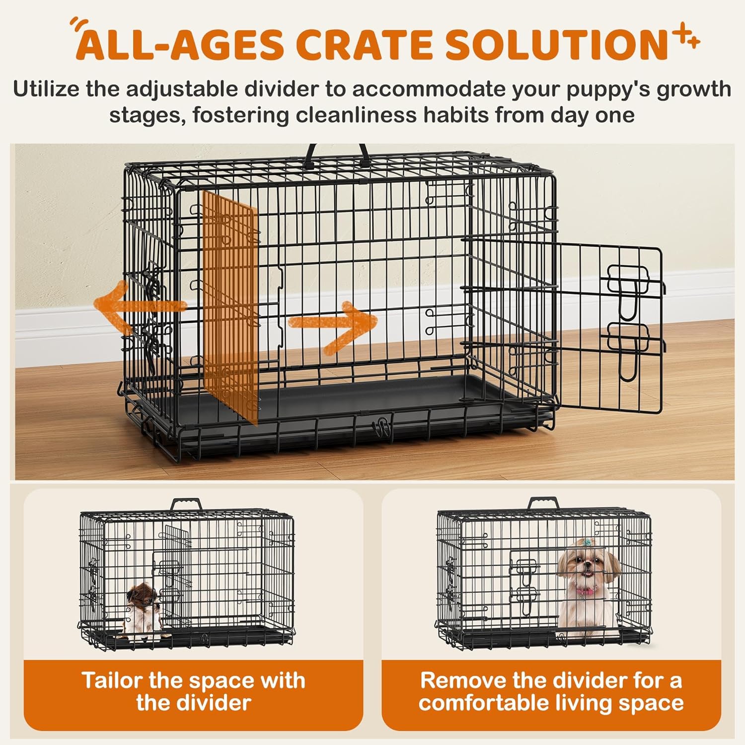 Yaheetech 30 inch Double Door Dog Crate w/Divider for Puppy, Collapsible Metal Dog Kennel with Removable Tray, Portable Travel Cage, Black - Image 8