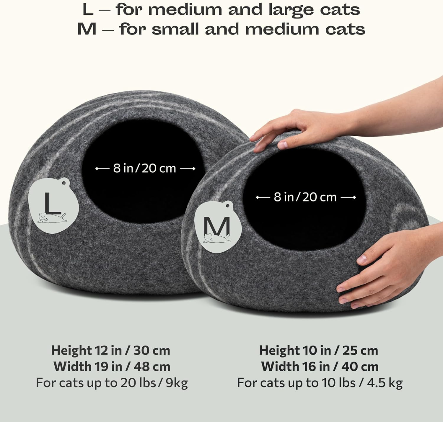 MEOWFIA Premium Felt Cat Bed Cave- Handmade 100% Merino Wool Bed for Cats and Kittens (Dark Shades) (Large, Dark Grey) - Image 3