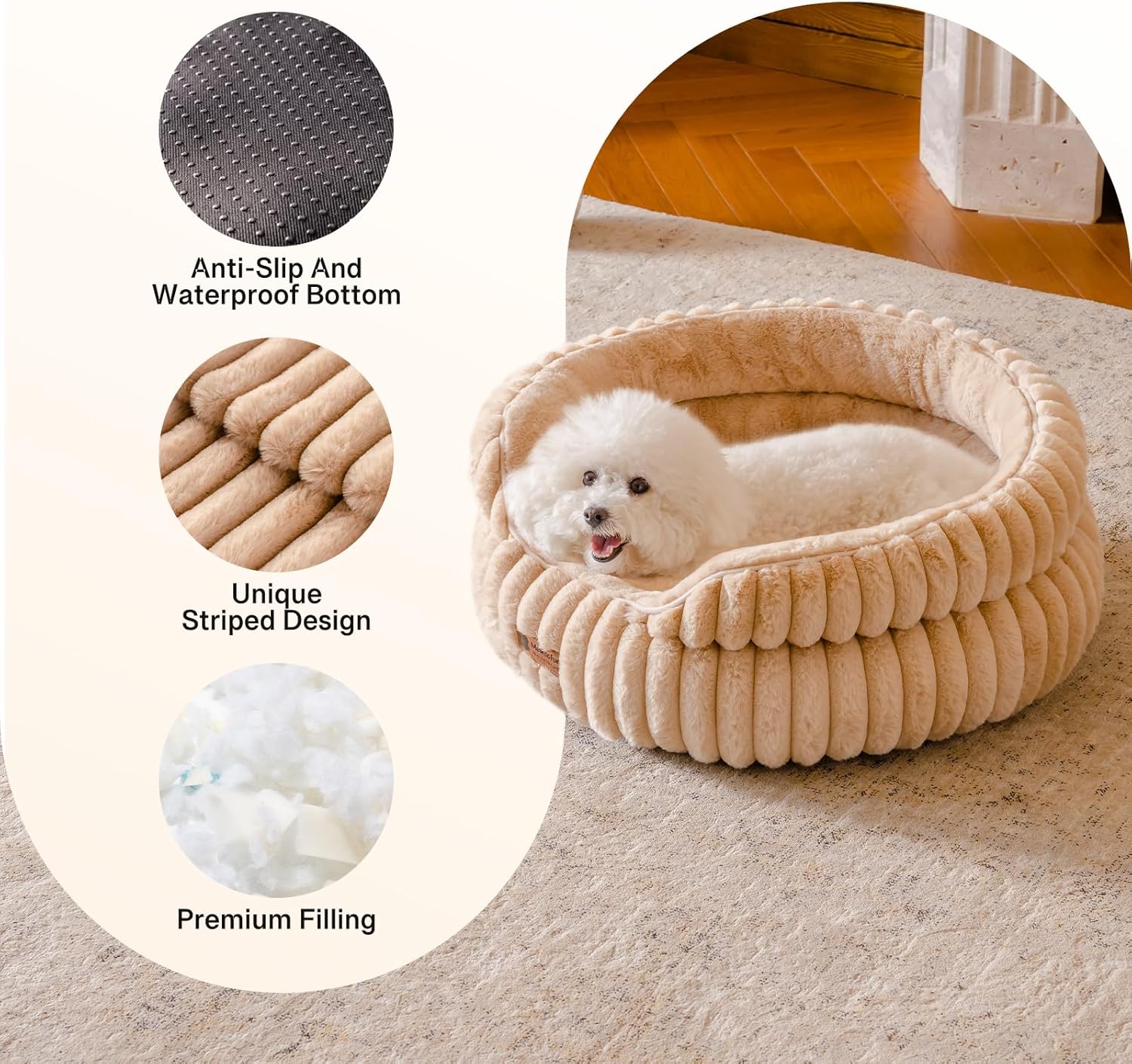 MEWOOFUN Cat Beds for Indoor Cats Washable, Dog Beds for Small Dogs Round Pet Bed for Puppy and Kitten (Brown, 69Lx69Wx25H cm) - Image 9