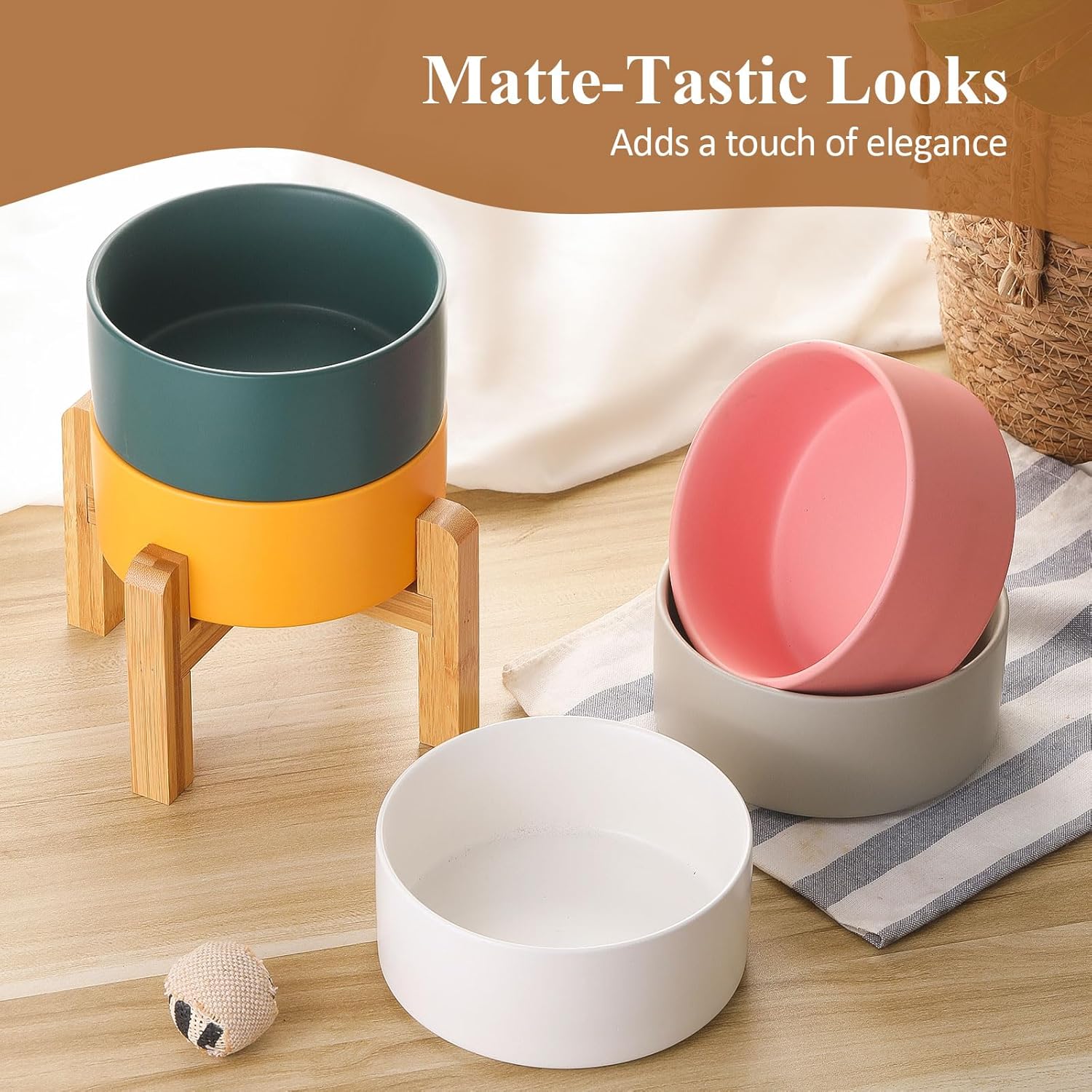 White Ceramic Elevated Raised Dog Bowls - Dog Food Dish with Stand - Double Raised Dog Food and Water Bowls Anti Vomiting - Pet Bowl with Anti Slip Rubber pad - Stress Free for Medium Dogs -Set of 2 - Image 7