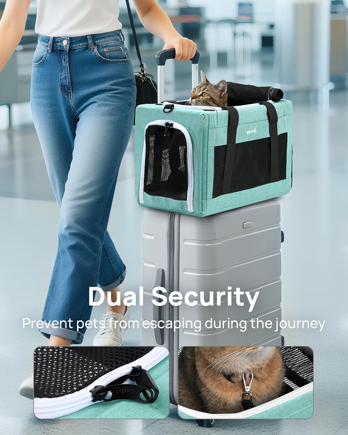 Pecute Cat Carrier Airline Approved, Thickened 5mm Steel Wire Frame, Stable Dog Carrier for Small Dogs, Breathable Foldable Pet Carrier with Sunshade, Suitable for Pets up to 5kg/11lbs (Blue) - Image 5