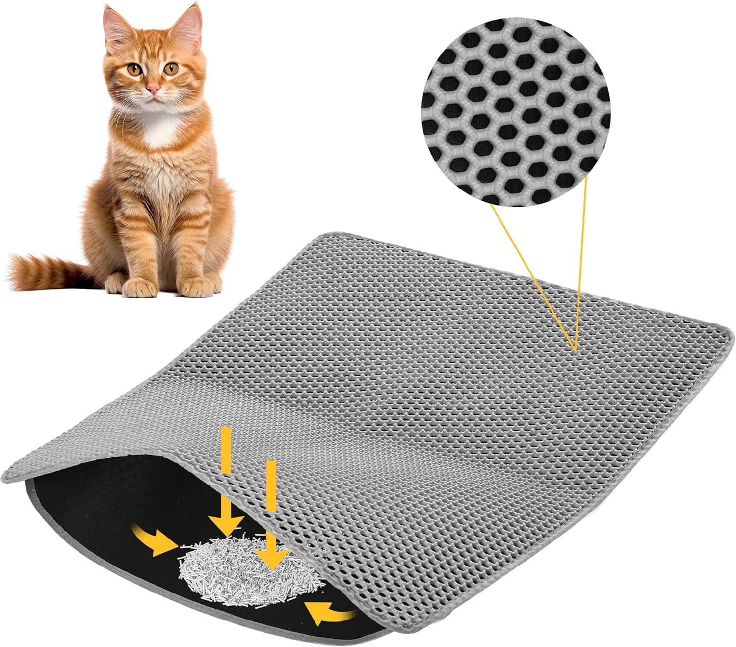 Y-jiayol Cat Litter Mat ,60x45cm Double-Layer Honeycomb Design, Waterproof & Urine-Proof, Traps Litter to Keep Floors Clean(Gray) - Image 2