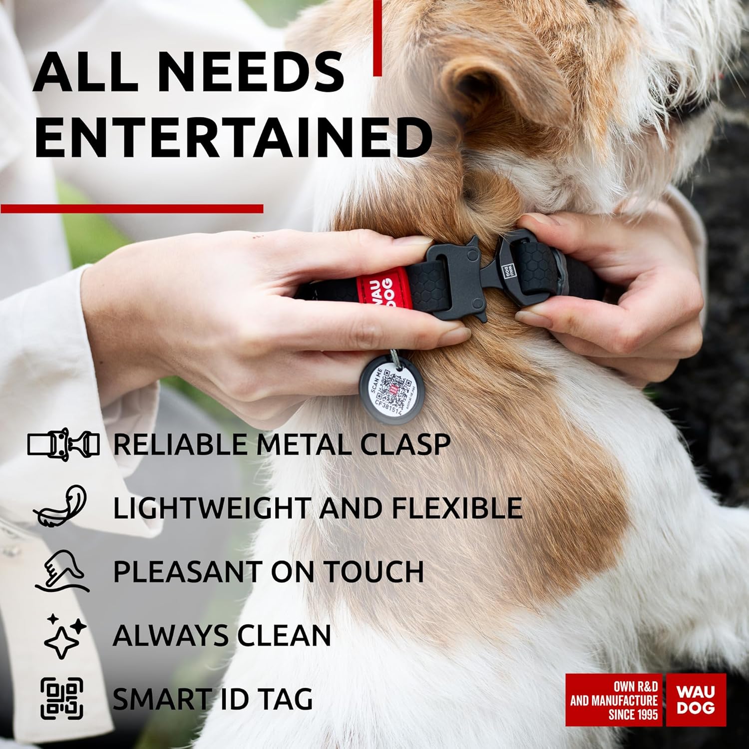 Waterproof Dog Collar - Adjustable Dog Collar for Large Dogs, Small and Medium Dogs - Heavy Duty Dog Collars with Durable Metal Clasp and QR Dog Tag - Boy & Girl Dog Collars (Black) - Image 5