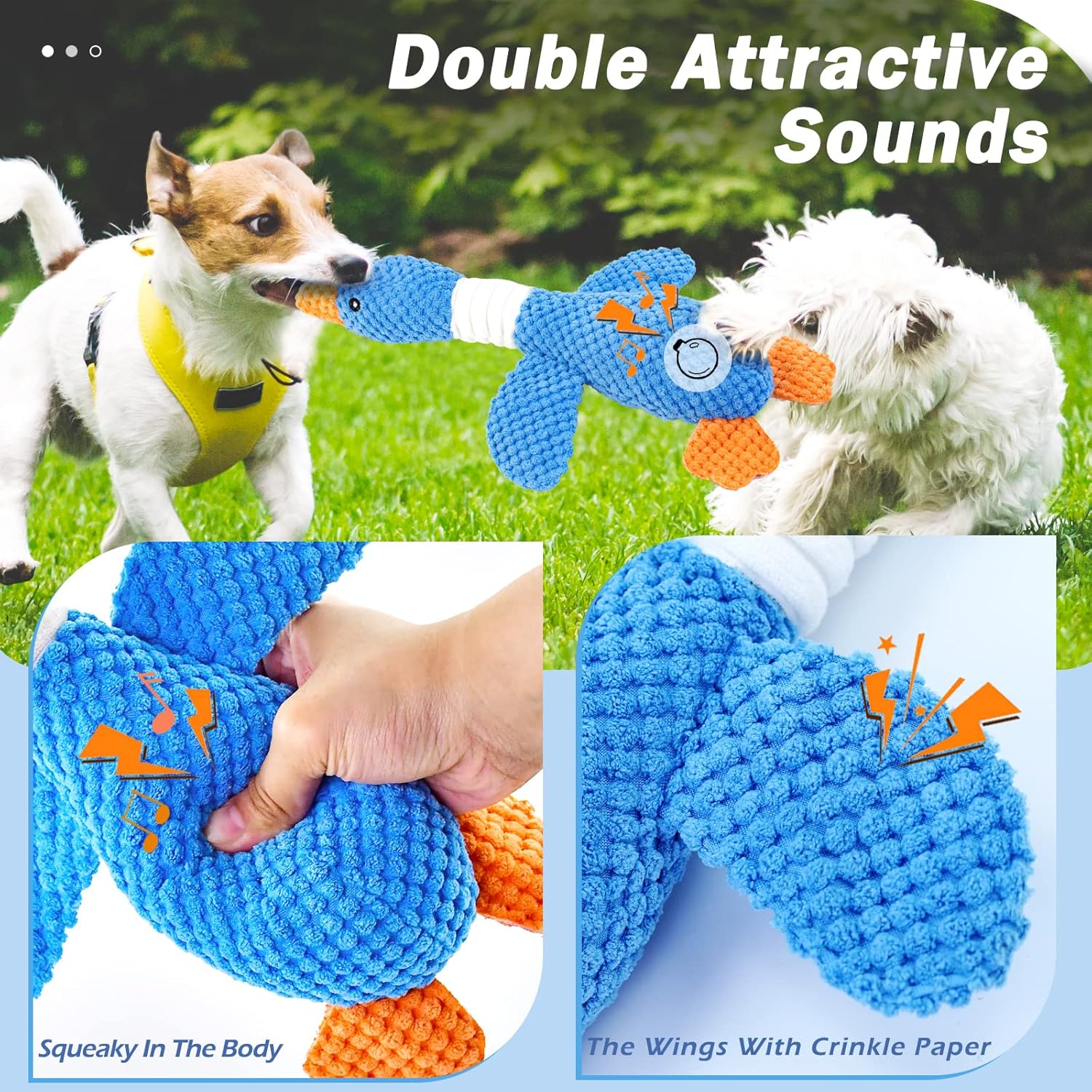 Vitscan Upgraded Goose Indestructible Dog Toys for Aggressive Chewers Small Medium Large Breed, Crinkle Squeaky Dog Toys Plush Dog Toy Puppy Chew Toys for Teething, Duck Interactive Dog Puppy Toys - Image 6