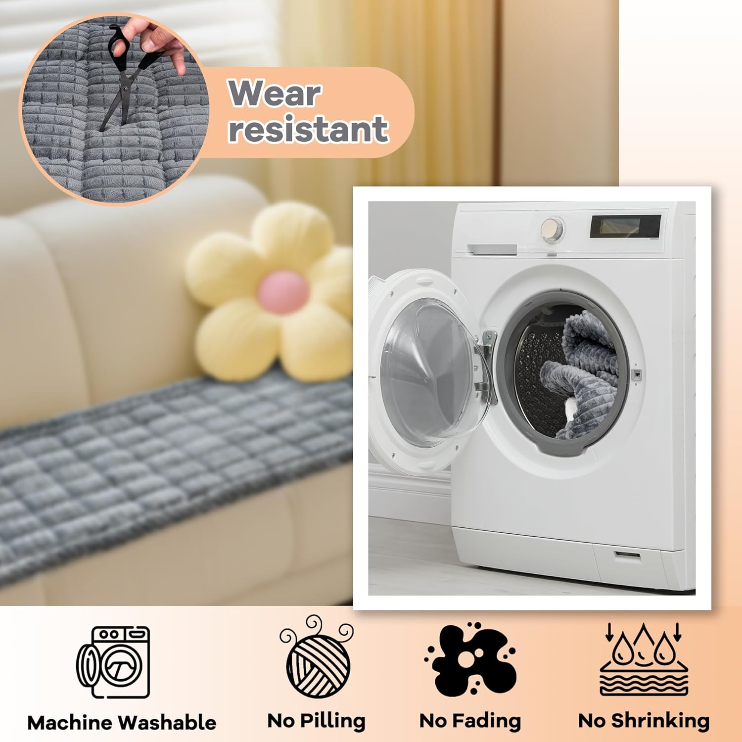 Flying Paws Washable Dog Couch Cover Protector, Non Slip Dog Bed Mat Machine Washable Large Blanket for Dogs, Pet Couches Covers for Sofa (Grey, 27.6 * 70.9 '') - Image 5