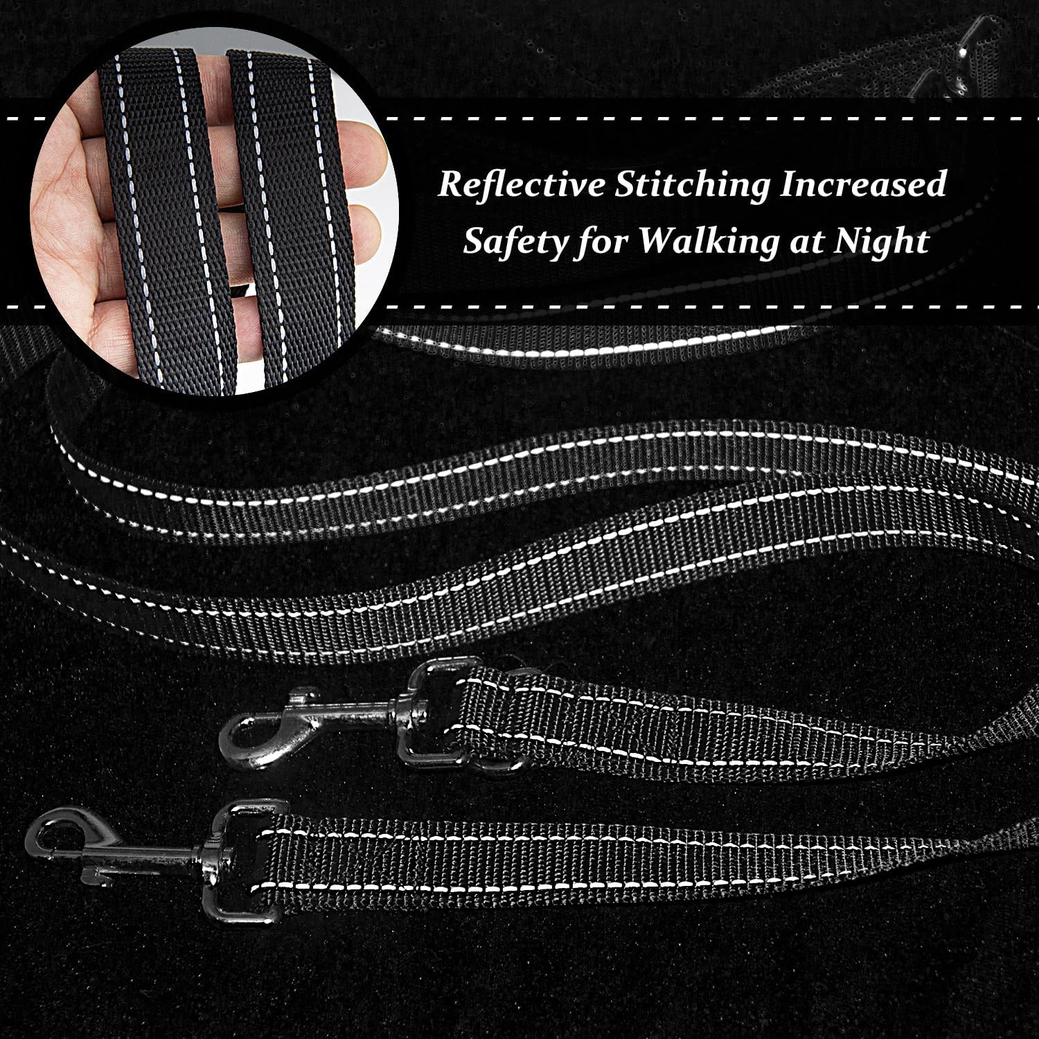 SevenFish Anti-Pull Dog Leash, No Tangle Adjustable Dog Lead with Soft Double Padded Handle, Heavy Duty Reflective Dog Leash for Large Medium Dogs Training and Walking, Black - Image 7
