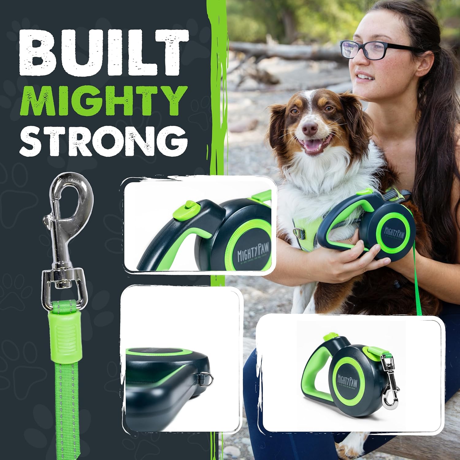 Mighty Paw Retractable Dog Leash 2.0 - Auto-Locking Button For The Control When You Need - Stainless Steel Coil For Smooth Retraction - Super Reflective Ring For Nighttime Visibility - No More Tangles - Image 10