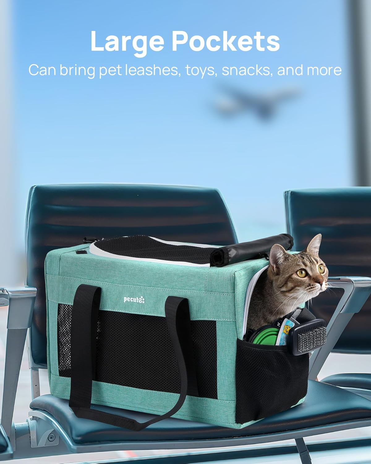 Pecute Cat Carrier Airline Approved, Thickened 5mm Steel Wire Frame, Stable Dog Carrier for Small Dogs, Breathable Foldable Pet Carrier with Sunshade, Suitable for Pets up to 5kg/11lbs (Blue) - Image 7