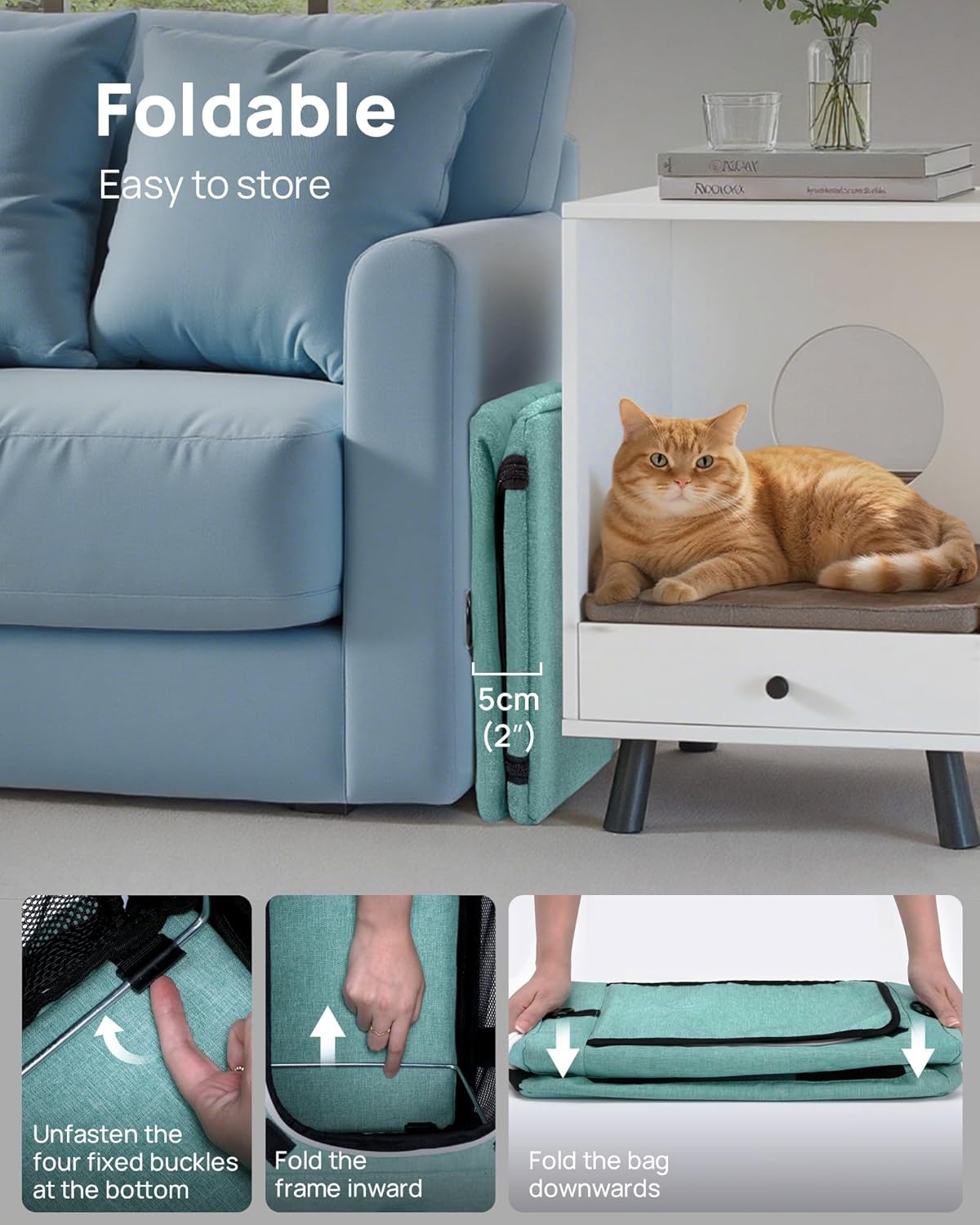 Pecute Cat Carrier Airline Approved, Thickened 5mm Steel Wire Frame, Stable Dog Carrier for Small Dogs, Breathable Foldable Pet Carrier with Sunshade, Suitable for Pets up to 5kg/11lbs (Blue) - Image 10