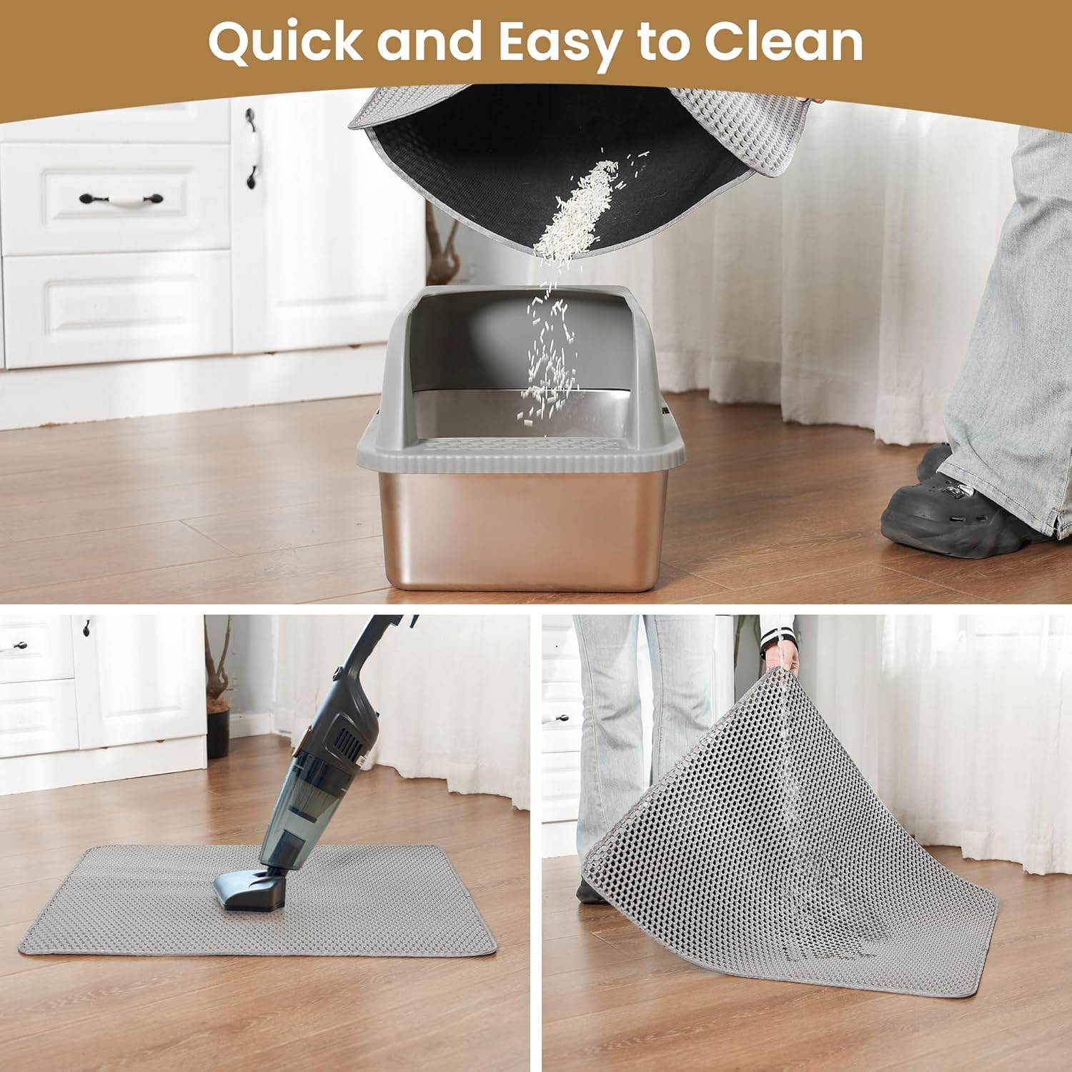 Y-jiayol Cat Litter Mat ,60x45cm Double-Layer Honeycomb Design, Waterproof & Urine-Proof, Traps Litter to Keep Floors Clean(Gray) - Image 7