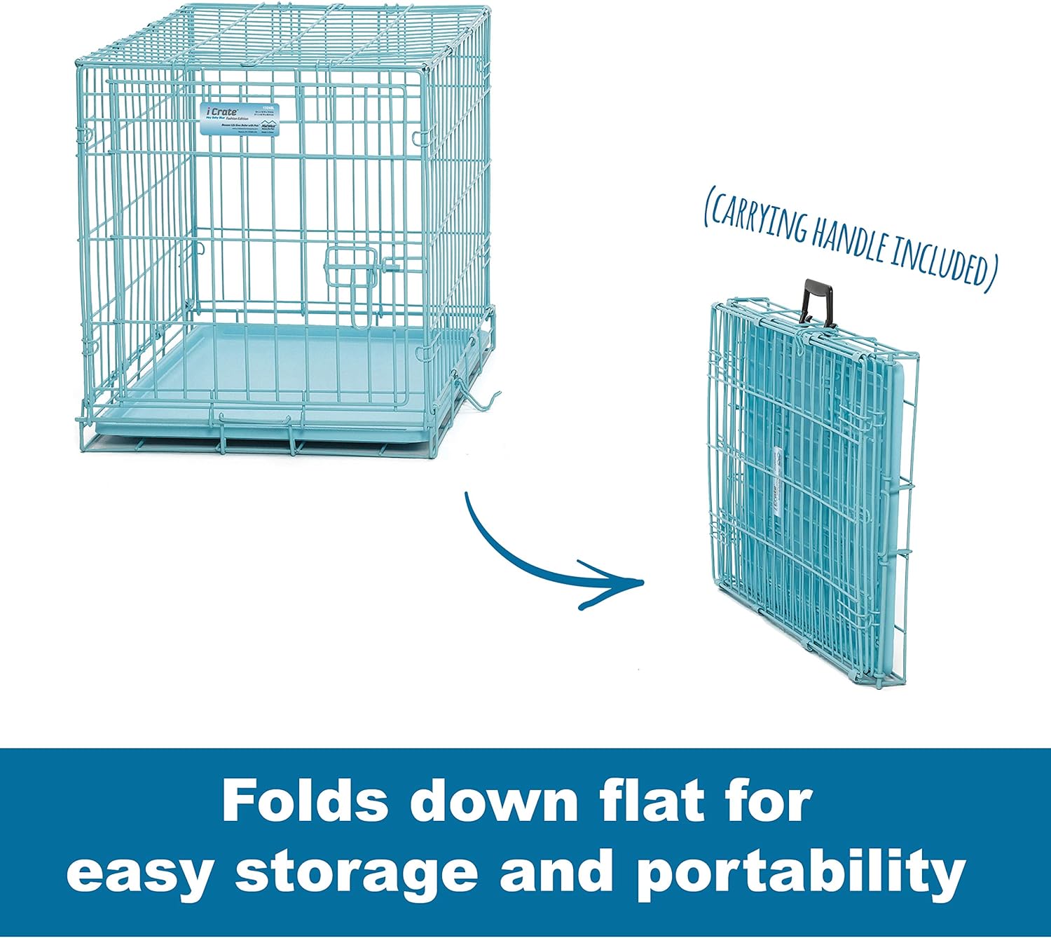MidWest Homes for Pets Single Door iCrate 60.96 cm Long Dog Crate, Includes Leak-Proof Pan, Floor Protecting Feet, Divider Panel and New Patented Features, Blue, Model 1524BL - Image 5