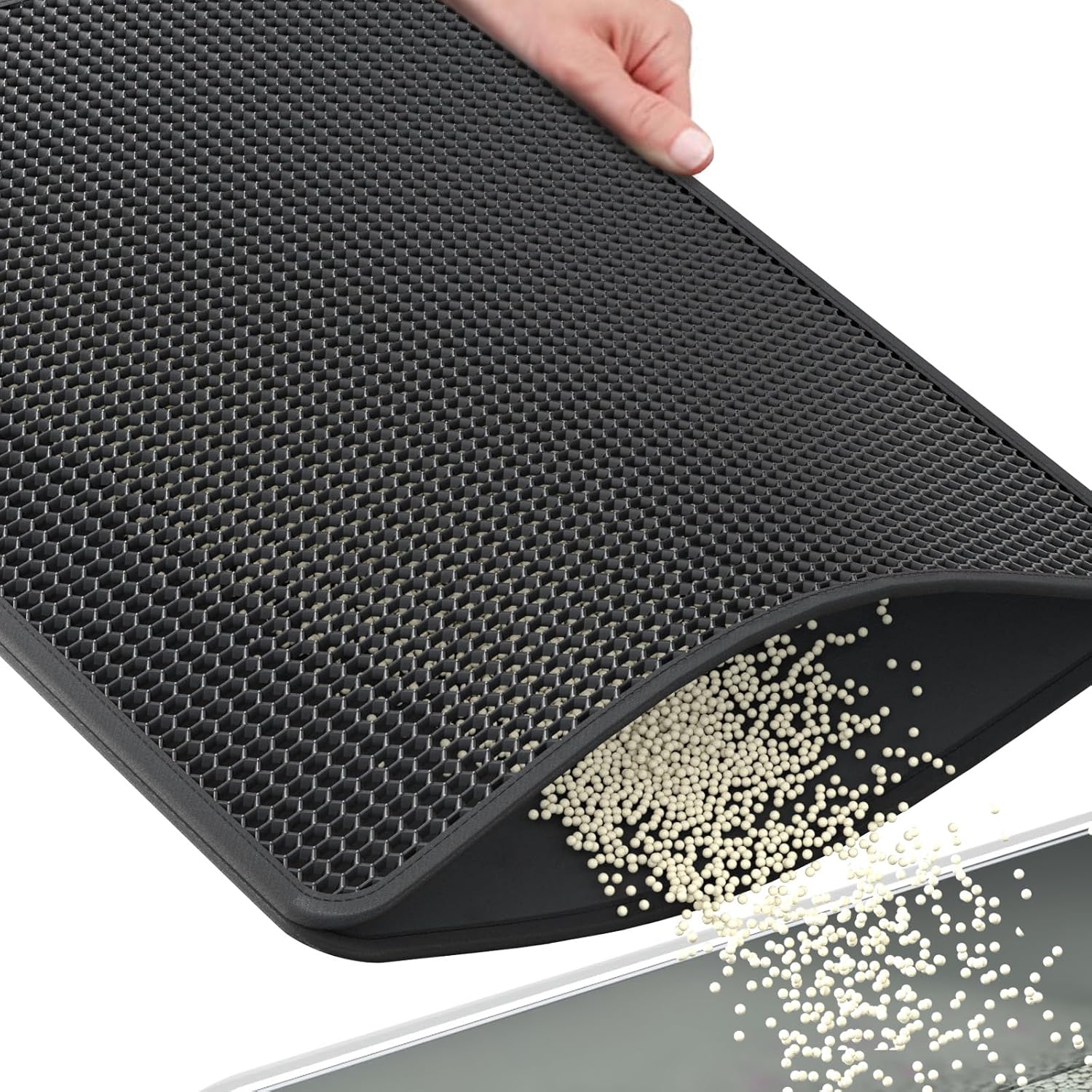 ZuHucpts Large Cat Litter Mat Trapper -90 x 61 cm1 Pack Honeycomb Double Layer Litter Mat -Traps Messes, Easy Clean and Durable, Non Toxic Trapper Rug Suitable for Litter Tray (Black) - Image 9