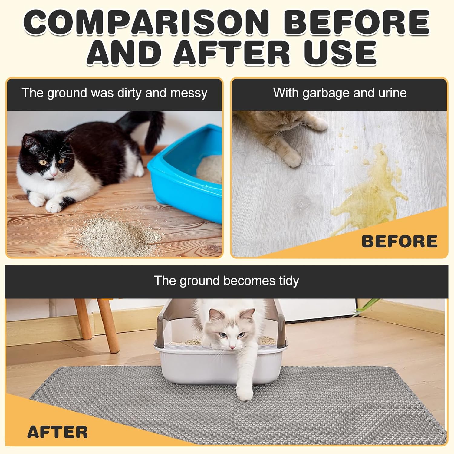 FURWEY Cat Litter Mat Double Layer Waterproof Urine Proof Trapping Mat 2 Pack (Gray, 24x15 Inch) - Image 8