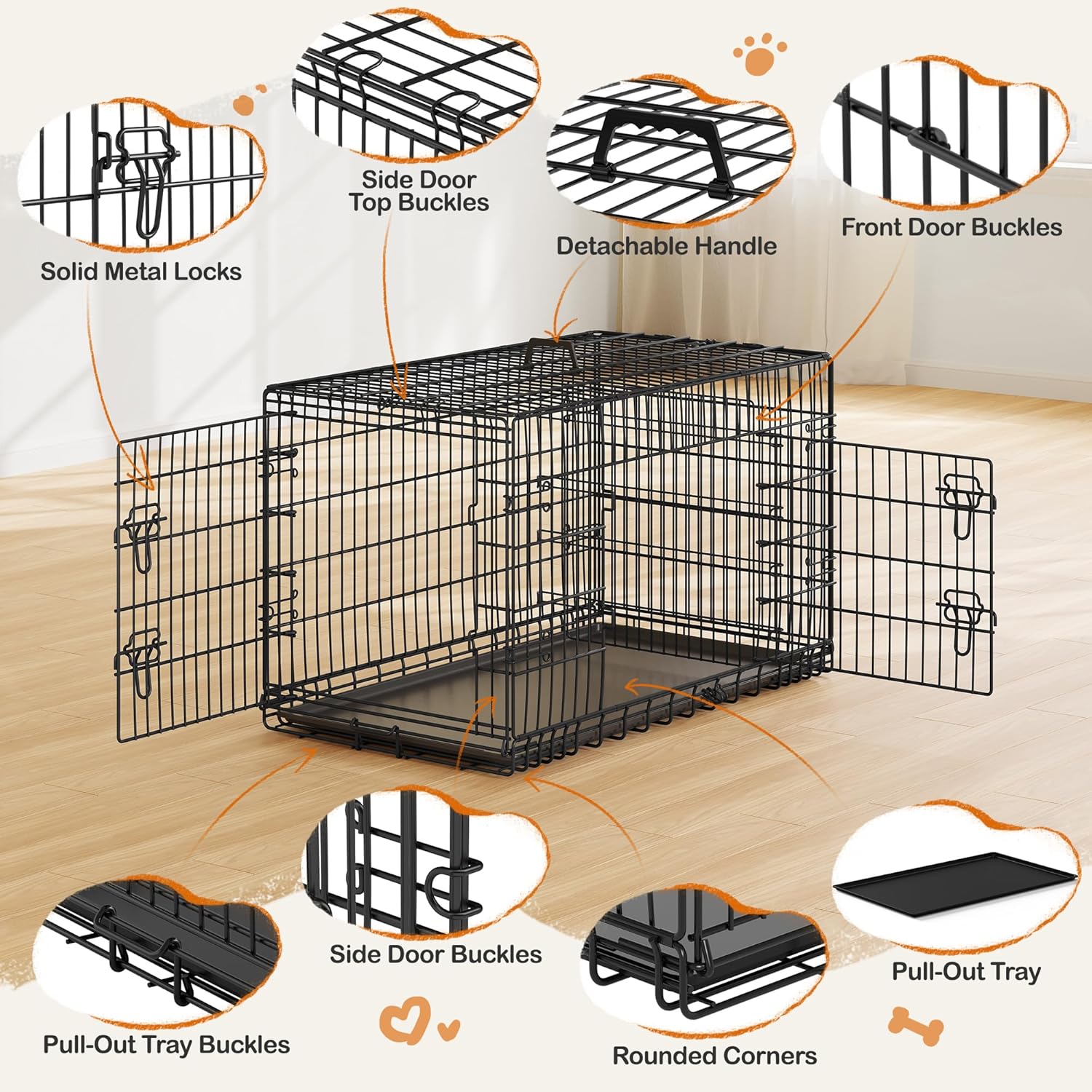 Yaheetech Dog Crate 42'' Double Door Dog Crate w/Divider for Puppy to Adult Large Collapsible Metal Dog Crate with Removable Tray Wire Dog Kennel Crate for Small Medium Dogs Travel Cage, Black - Image 8