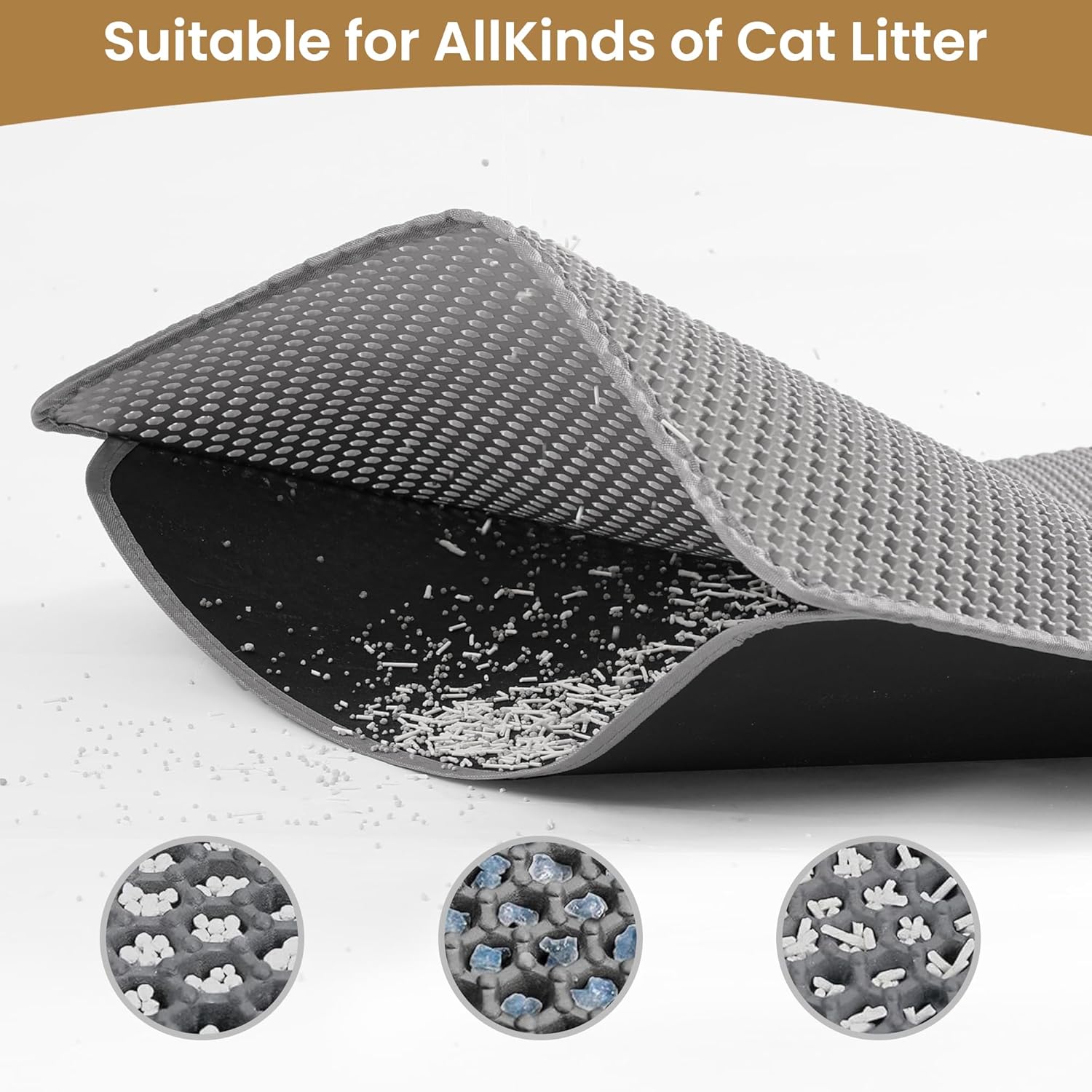 Y-jiayol Cat Litter Mat ,60x45cm Double-Layer Honeycomb Design, Waterproof & Urine-Proof, Traps Litter to Keep Floors Clean(Gray) - Image 3