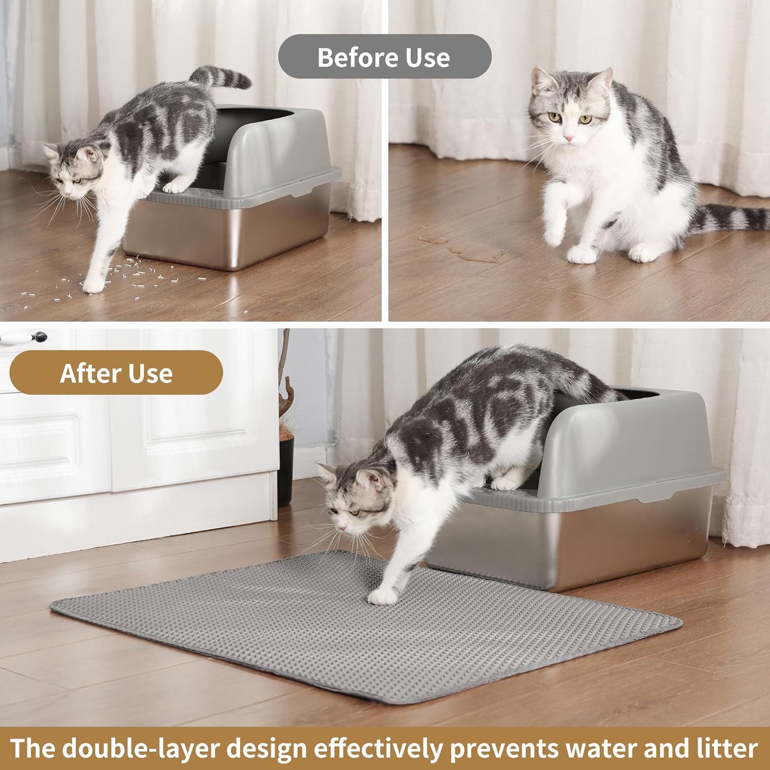 Y-jiayol Cat Litter Mat ,60x45cm Double-Layer Honeycomb Design, Waterproof & Urine-Proof, Traps Litter to Keep Floors Clean(Gray) - Image 4