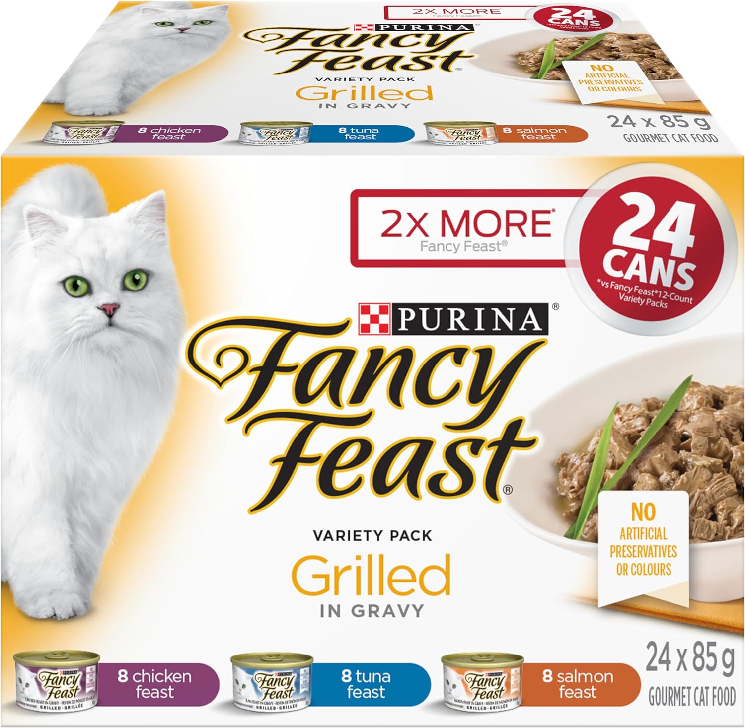 Fancy Feast Grilled Wet Cat Food, in Gravy Variety Pack 3 Flavours - 85 g Can (24 Pack) - Image 2