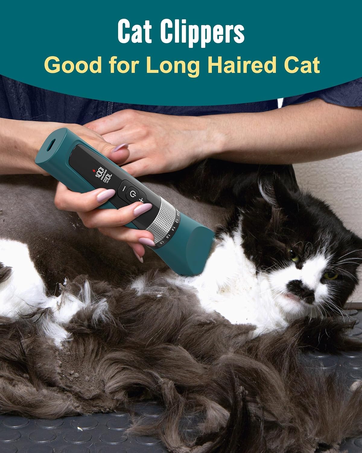 oneisall Cat Grooming Clippers for Matted Long Hair, 5-Speed Cat Grooming Kit Cordless Low Noise Pet Hair Clipper Trimmer Shaver for Dogs Cats Animals (Green) - Image 4