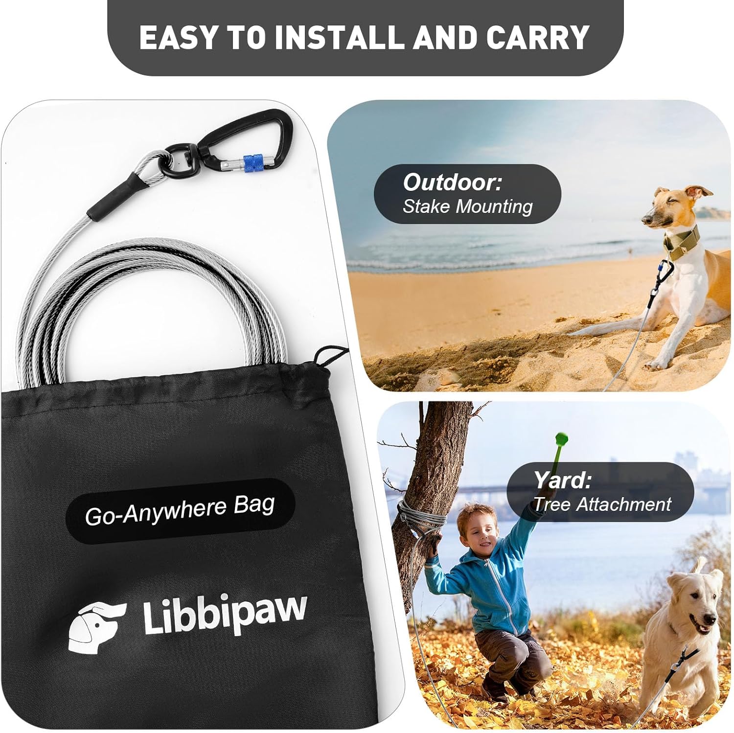 Dog Tie Out Cable 10FT, Tangle-Free Runner with 360° Swivels & Locking Clip for Large Dogs Up to 250LBS - Heavy Duty Chew Proof Leash for Yard, Camping, Outside (Silver 10FT) - Image 6