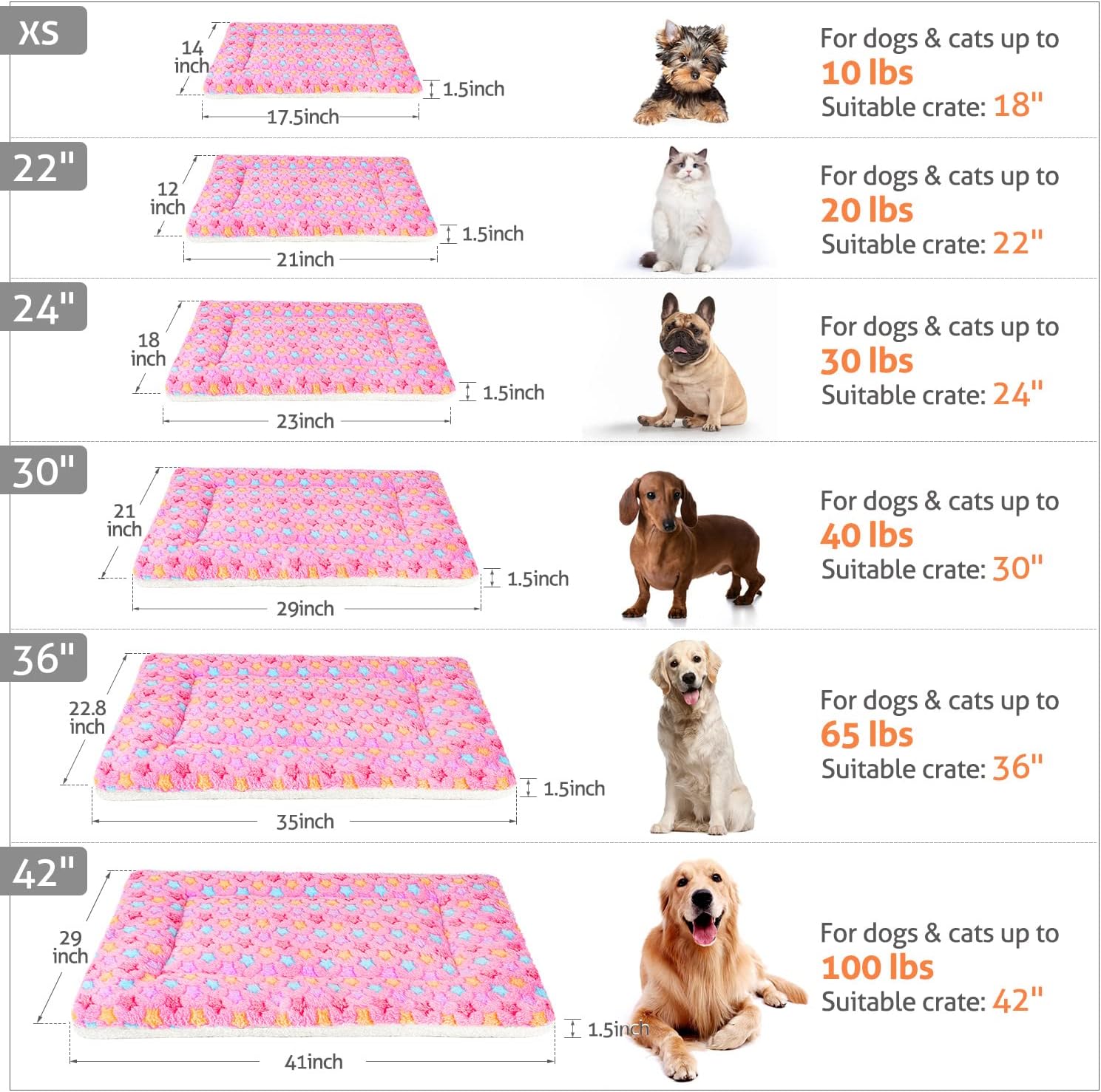 Mora Pets Dog Bed Crate Pad Ultra Soft Pet Bed with Cute Star Print Washable Crate Mat for Large Medium Small Dogs Reversible Fleece Dog Crate Kennel Mat Cat Bed Liner 21 x 12 inch Pink - Image 5