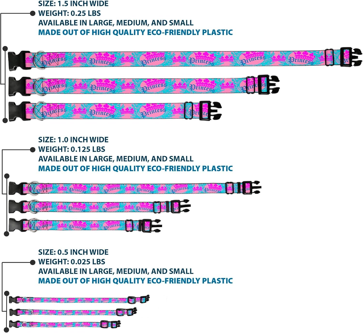 Buckle-Down PC-W30386-WM Dog Collar Plastic Clip Buckle, Crown Princess Oval Pink/Turquoise, 1.5" x 16-23" - Image 4