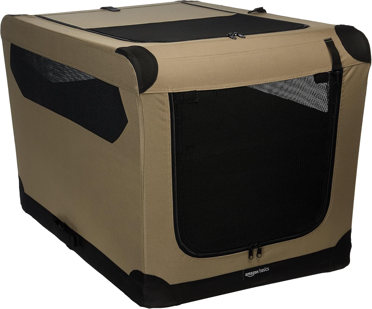 Amazon Basics Folding Soft Crate for Cat, Dog, Rabbit, Portable and Collapsible, 91cm, Tan,91.4cm L x 61.0cm W x 61.0cm H - Image 2