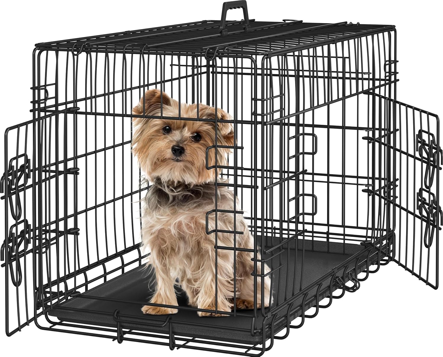 Yaheetech 30 inch Double Door Dog Crate w/Divider for Puppy, Collapsible Metal Dog Kennel with Removable Tray, Portable Travel Cage, Black - Image 2