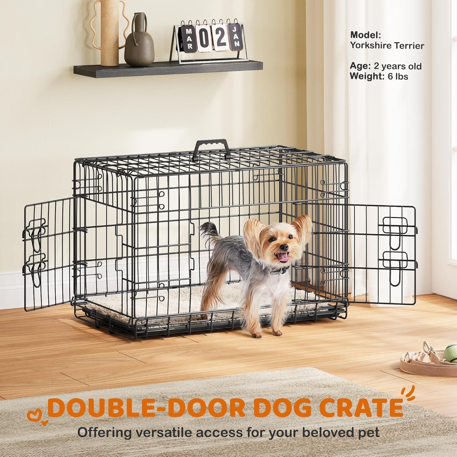 Yaheetech 30 inch Double Door Dog Crate w/Divider for Puppy, Collapsible Metal Dog Kennel with Removable Tray, Portable Travel Cage, Black - Image 4