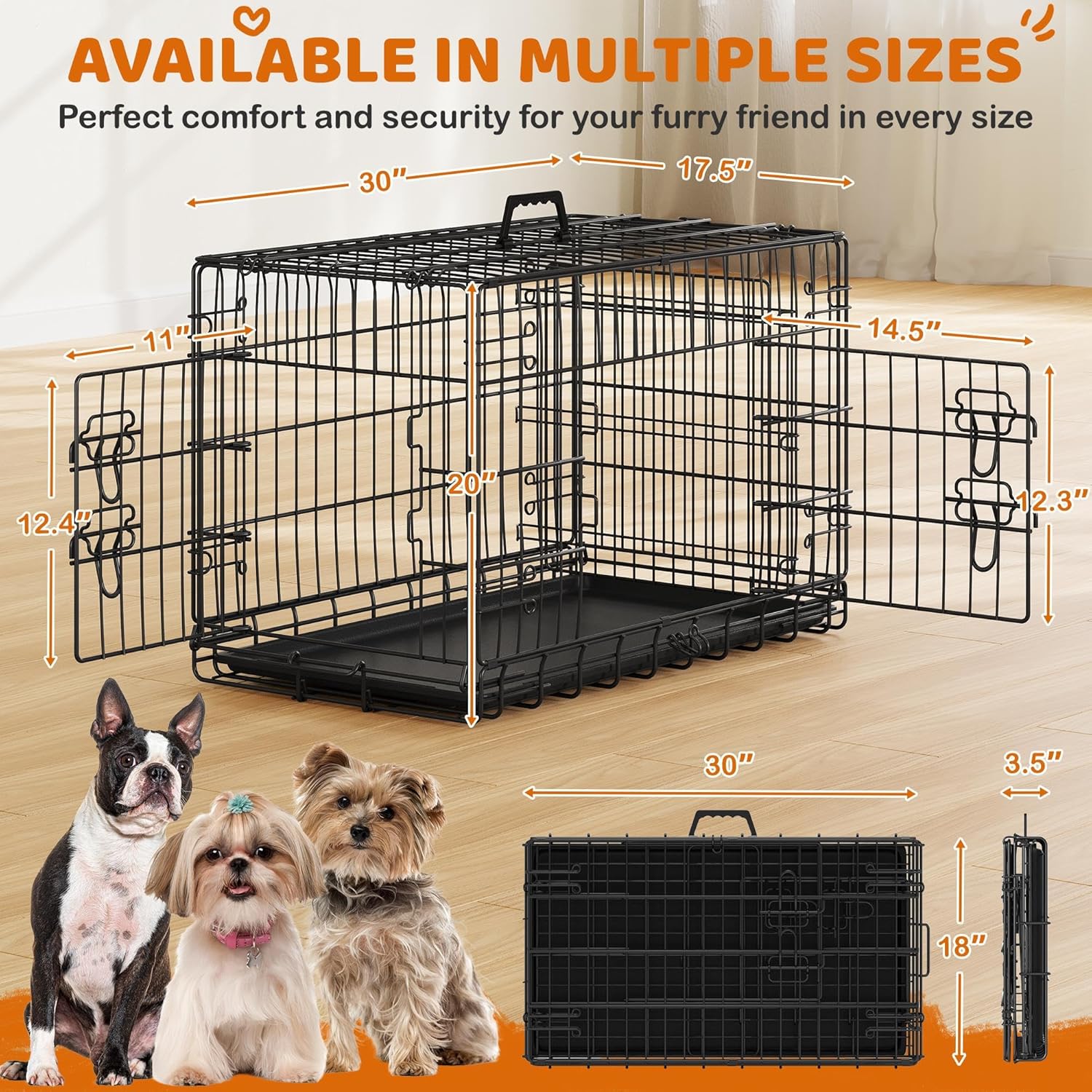 Yaheetech 30 inch Double Door Dog Crate w/Divider for Puppy, Collapsible Metal Dog Kennel with Removable Tray, Portable Travel Cage, Black - Image 3