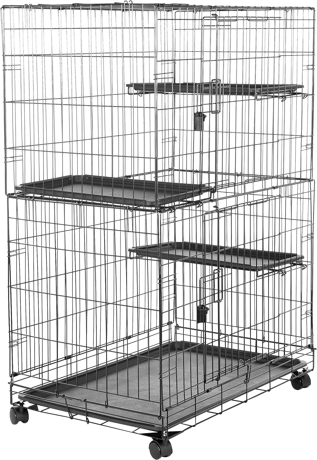 Amazon Basics Large 3-Tier Cat Cage Playpen Box Crate Kennel - 91cm x 57cm x 128cm Inches, Black - Image 2