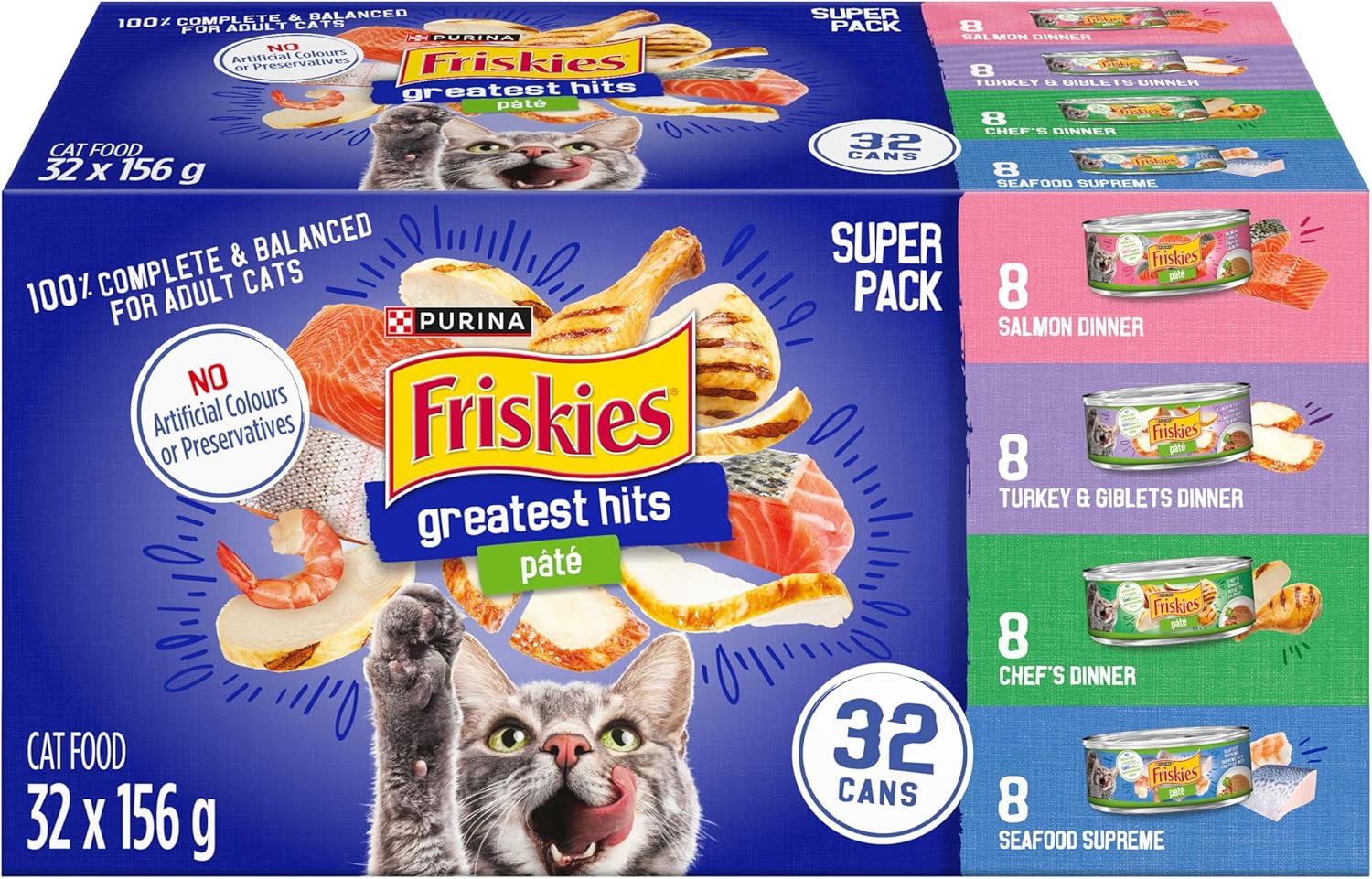 Friskies Greatest Hits Wet Cat Food, Pate Variety Pack 4 Flavours - 156 g Can (32 Pack) - Image 2