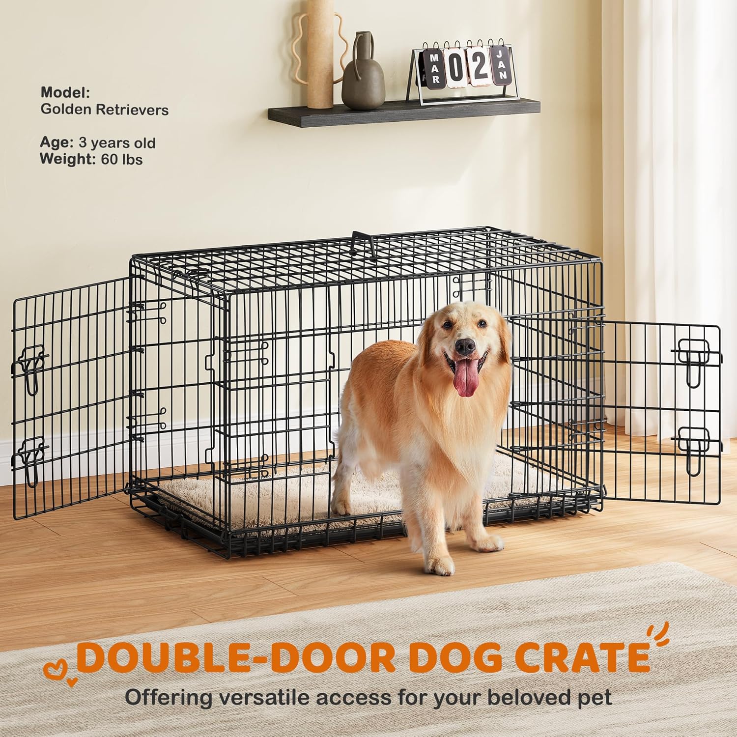 Yaheetech Dog Crate 42'' Double Door Dog Crate w/Divider for Puppy to Adult Large Collapsible Metal Dog Crate with Removable Tray Wire Dog Kennel Crate for Small Medium Dogs Travel Cage, Black - Image 3