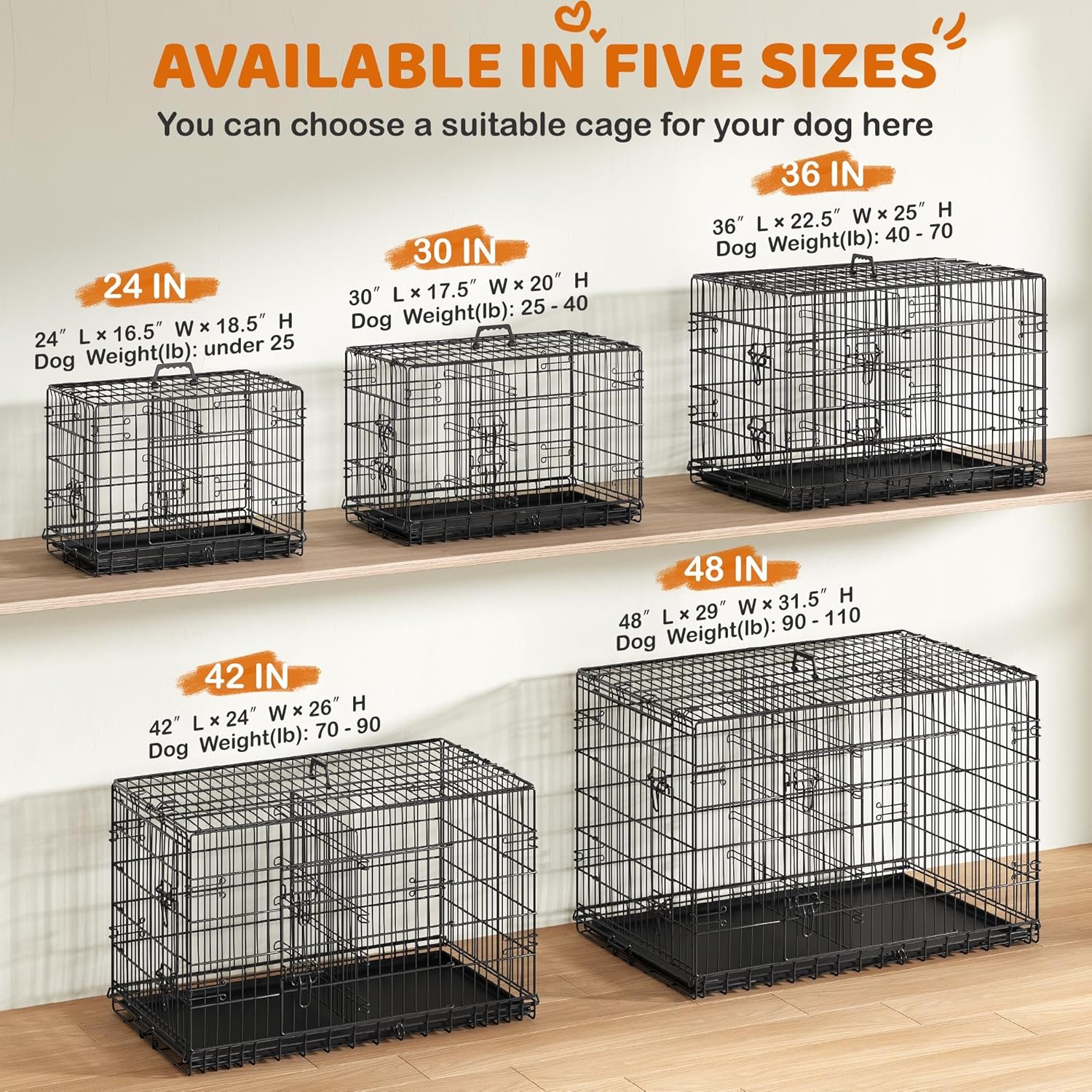 Yaheetech 30 inch Double Door Dog Crate w/Divider for Puppy, Collapsible Metal Dog Kennel with Removable Tray, Portable Travel Cage, Black - Image 6