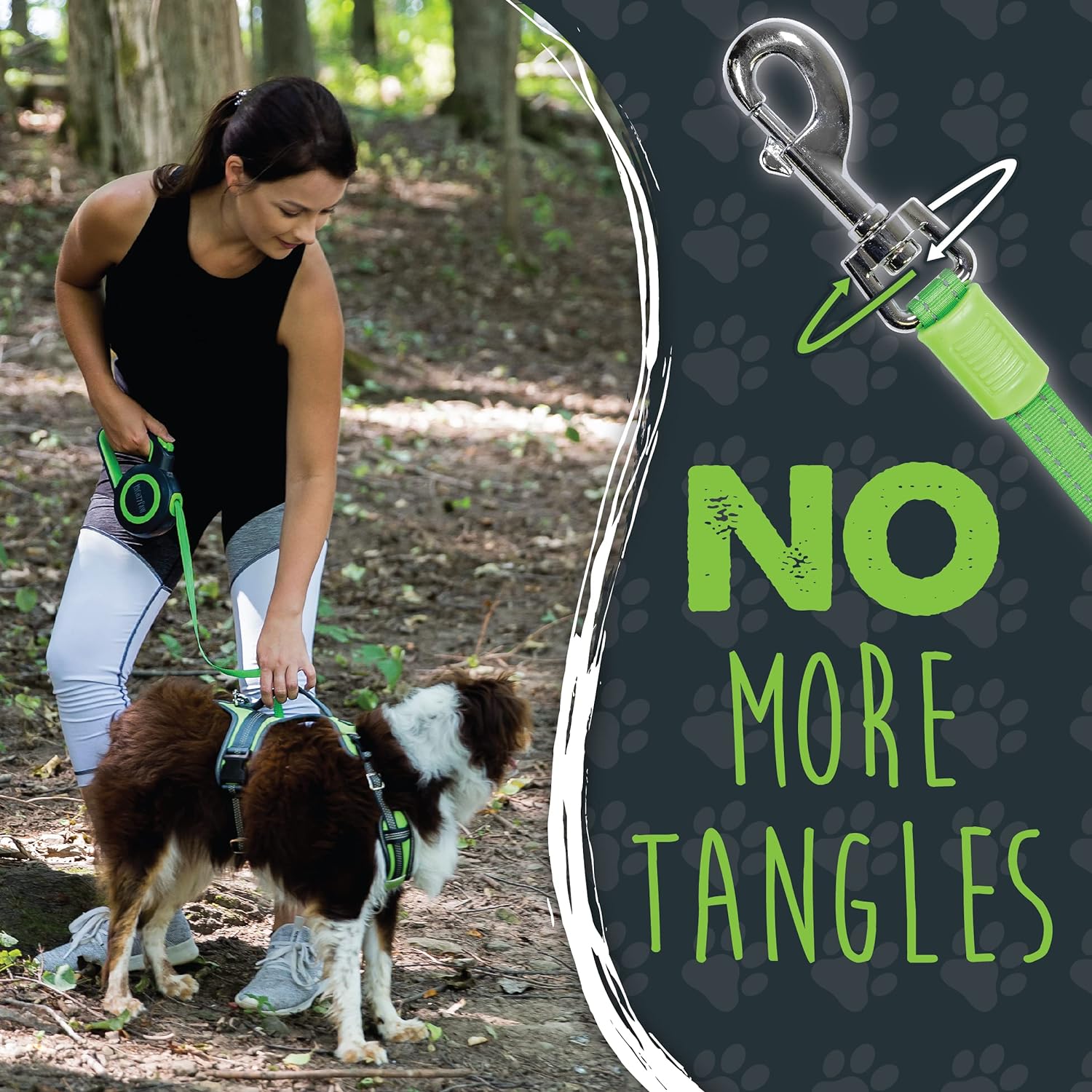 Mighty Paw Retractable Dog Leash 2.0 | 16’ Heavy Duty Reflective Nylon Tape Lead For Pets Up To 110 LBS. Tangle Free Design W/ One Touch Quick-Lock Braking System & Anti-Slip Handle. (Green/Standard) - Image 6