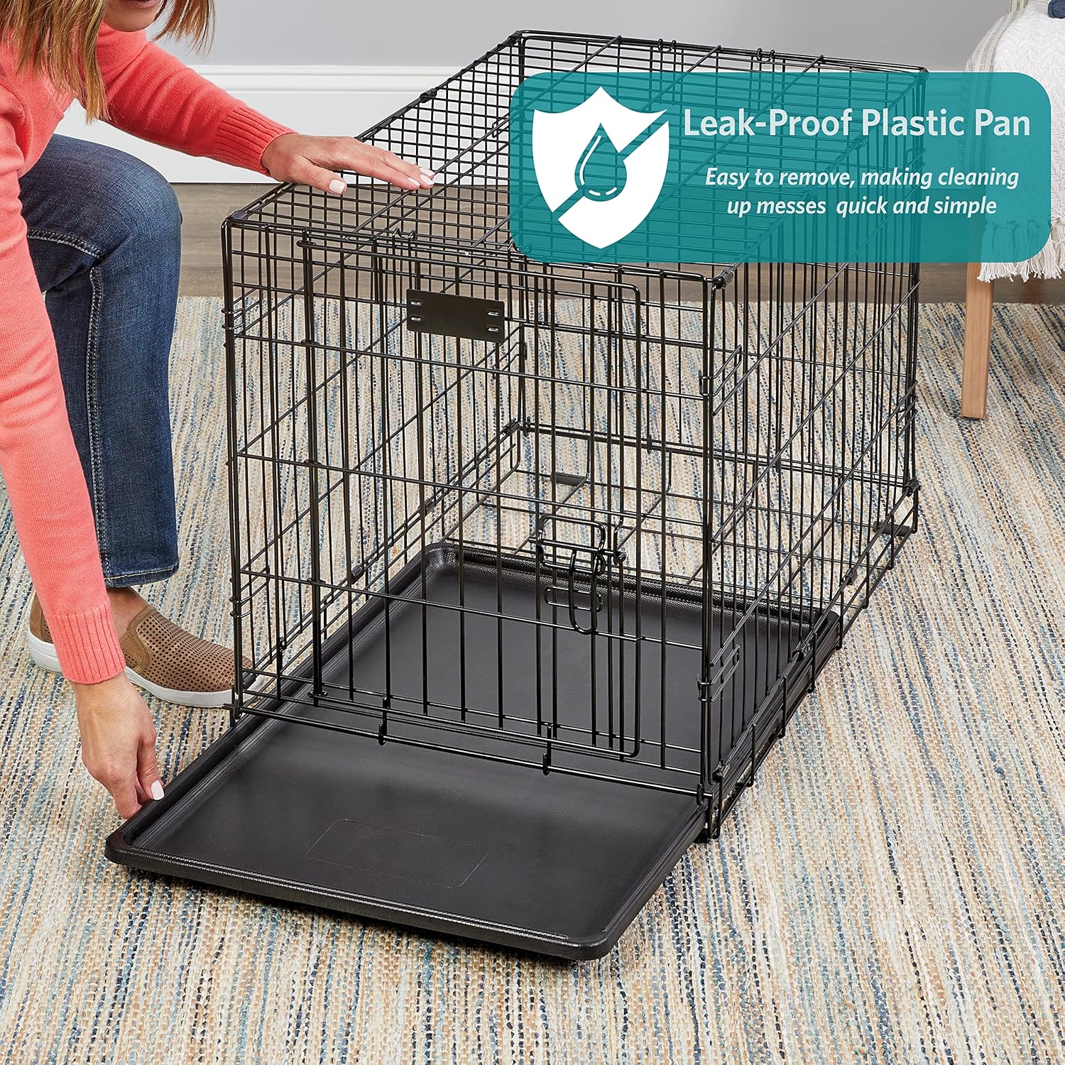 MidWest Homes for Pets Double Door iCrate 60.96cm Long Dog Crate, Includes Leak-Proof Pan, Floor Protecting Feet, Divider Panel and New Patented Features, Black, Model 1524DD - Image 5